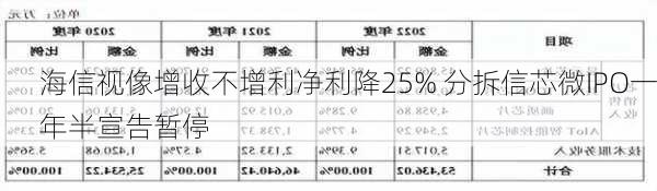 海信视像增收不增利净利降25% 分拆信芯微IPO一年半宣告暂停