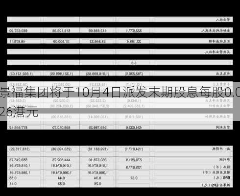 景福集团将于10月4日派发末期股息每股0.026港元