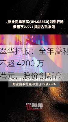 翠华控股：全年溢利不超 4200 万港元，股价创新高