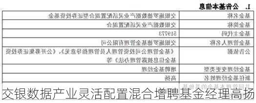 交银数据产业灵活配置混合增聘基金经理高扬