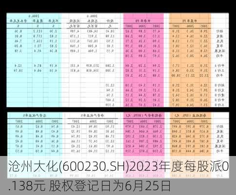 沧州大化(600230.SH)2023年度每股派0.138元 股权登记日为6月25日