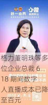 格力董明珠等多位企业总裁 618 期间数字人直播成本已降至百元