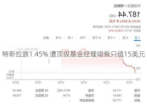 特斯拉跌1.45% 遭顶级基金经理唱衰只值15美元