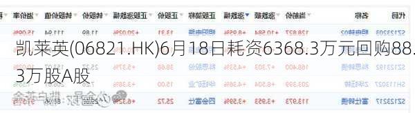 凯莱英(06821.HK)6月18日耗资6368.3万元回购88.3万股A股