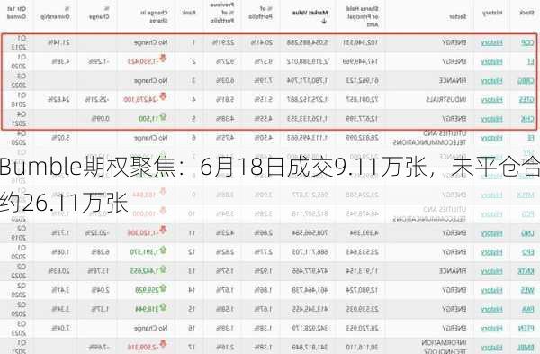 Bumble期权聚焦：6月18日成交9.11万张，未平仓合约26.11万张