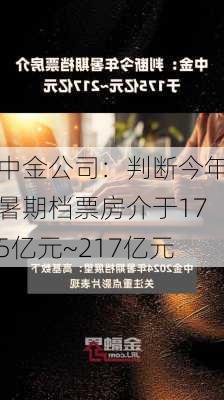 中金公司：判断今年暑期档票房介于175亿元~217亿元