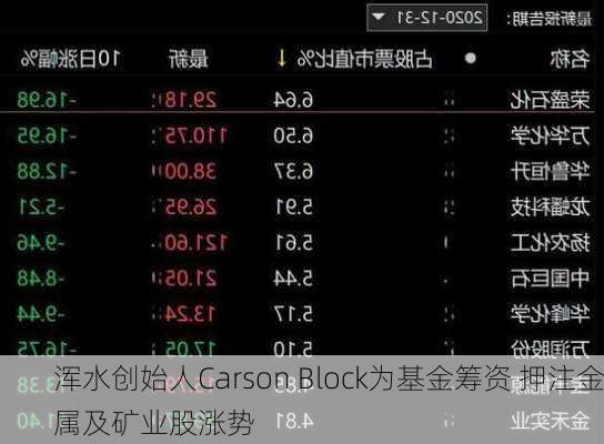 浑水创始人Carson Block为基金筹资 押注金属及矿业股涨势