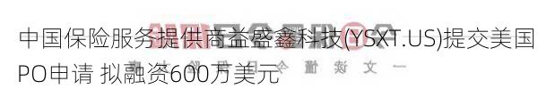 中国保险服务提供商益盛鑫科技(YSXT.US)提交美国IPO申请 拟融资600万美元