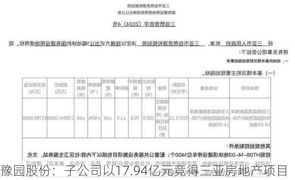 豫园股份：子公司以17.94亿元竞得三亚房地产项目