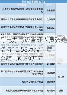 神马电力高级管理人员张鑫鑫增持12.58万股，增持金额109.69万元