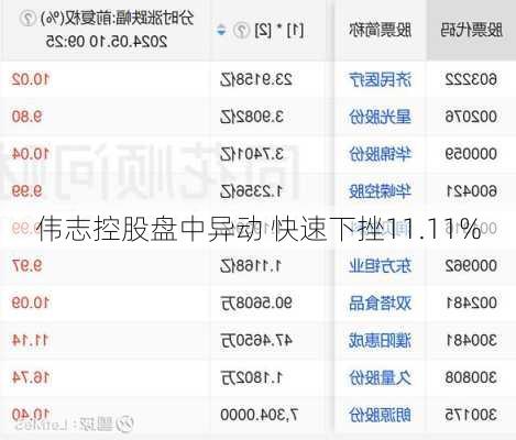 伟志控股盘中异动 快速下挫11.11%