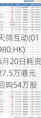 天鸽互动(01980.HK)6月20日耗资27.5万港元回购54万股