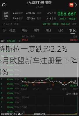 特斯拉一度跌超2.2% 5月欧盟新车注册量下降34%