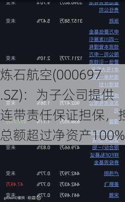 炼石航空(000697.SZ)：为子公司提供连带责任保证担保，担保总额超过净资产100%