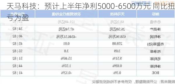 天马科技：预计上半年净利5000-6500万元 同比扭亏为盈