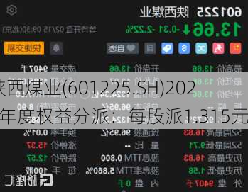 陕西煤业(601225.SH)2023年度权益分派：每股派1.315元