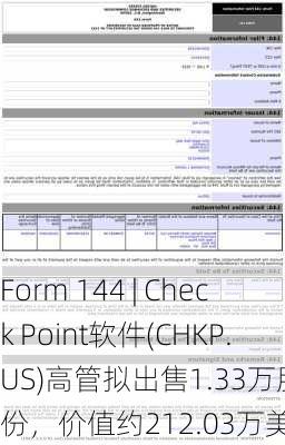 Form 144 | Check Point软件(CHKP.US)高管拟出售1.33万股股份，价值约212.03万美元