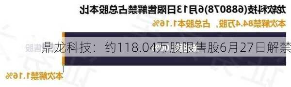 鼎龙科技：约118.04万股限售股6月27日解禁