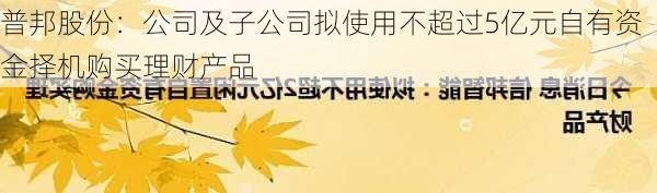 普邦股份：公司及子公司拟使用不超过5亿元自有资金择机购买理财产品