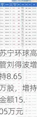 苏宁环球高管刘得波增持8.65万股，增持金额15.05万元