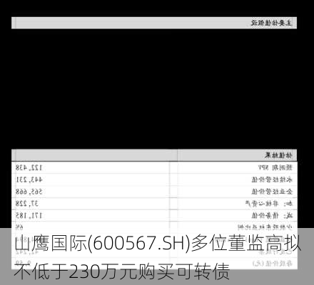 山鹰国际(600567.SH)多位董监高拟不低于230万元购买可转债