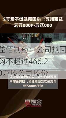 益佰制药：公司拟回购不超过466.20万股公司股份