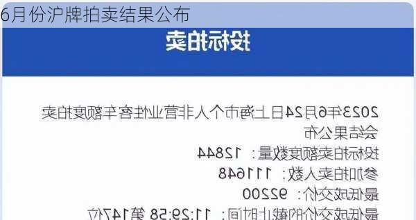 6月份沪牌拍卖结果公布