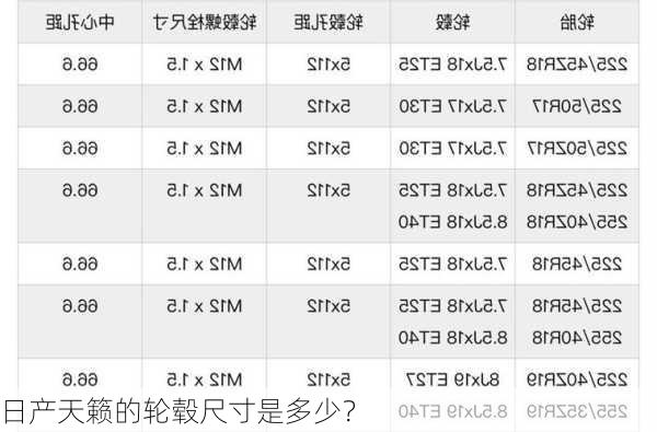 日产天籁的轮毂尺寸是多少？