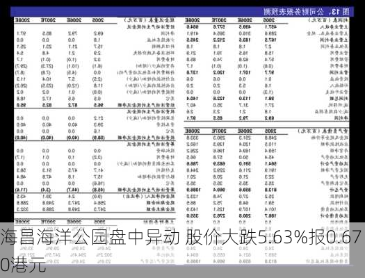 海昌海洋公园盘中异动 股价大跌5.63%报0.670港元