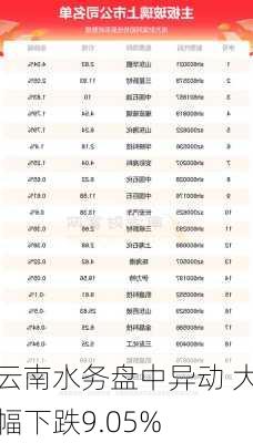 云南水务盘中异动 大幅下跌9.05%