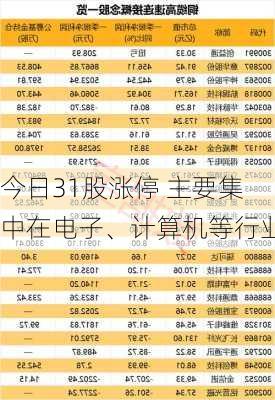 今日31股涨停 主要集中在电子、计算机等行业