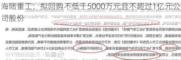 海陆重工：拟回购不低于5000万元且不超过1亿元公司股份