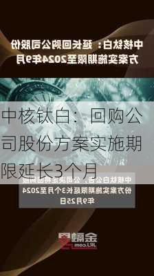 中核钛白：回购公司股份方案实施期限延长3个月