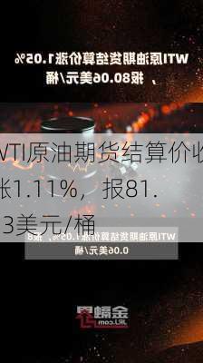 WTI原油期货结算价收涨1.11%，报81.63美元/桶