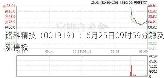 铭科精技（001319）：6月25日09时59分触及涨停板