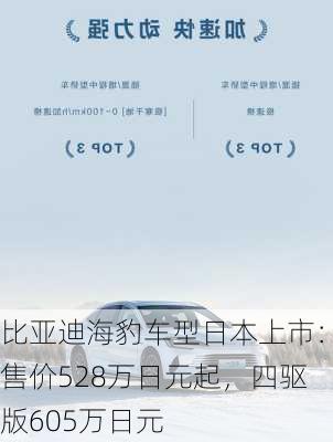 比亚迪海豹车型日本上市：售价528万日元起，四驱版605万日元