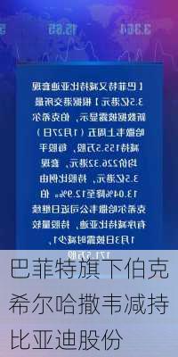 巴菲特旗下伯克希尔哈撒韦减持比亚迪股份