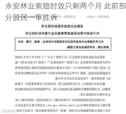 永安林业索赔时效只剩两个月 此前部分股民一审胜诉