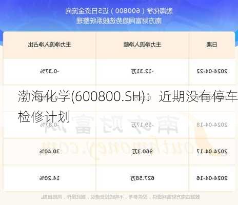 渤海化学(600800.SH)：近期没有停车检修计划