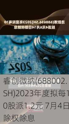 睿创微纳(688002.SH)2023年度拟每10股派1.2元 7月4日除权除息