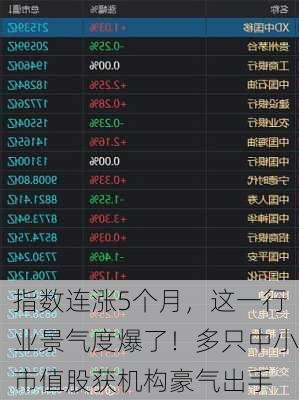 指数连涨5个月，这一行业景气度爆了！多只中小市值股获机构豪气出手