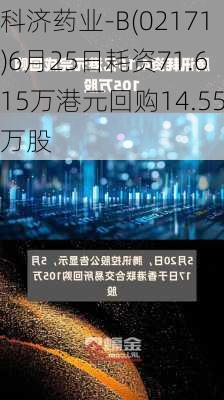 科济药业-B(02171)6月25日耗资71.615万港元回购14.55万股