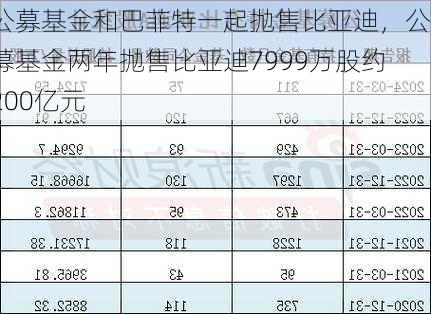 公募基金和巴菲特一起抛售比亚迪，公募基金两年抛售比亚迪7999万股约200亿元