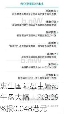 惠生国际盘中异动 下午盘大幅上涨9.09%报0.048港元