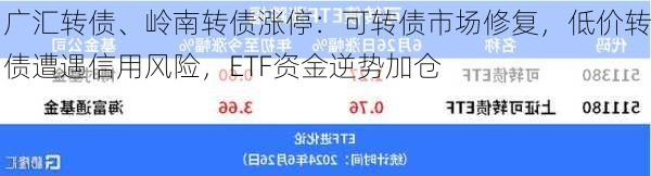 广汇转债、岭南转债涨停：可转债市场修复，低价转债遭遇信用风险，ETF资金逆势加仓