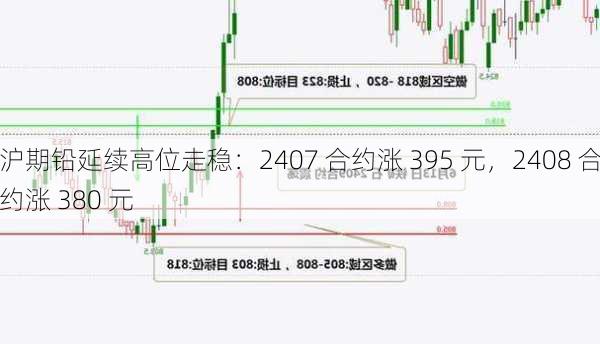 沪期铅延续高位走稳：2407 合约涨 395 元，2408 合约涨 380 元