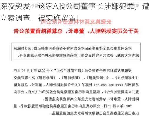 深夜突发！这家A股公司董事长涉嫌犯罪，遭立案调查、被实施留置！