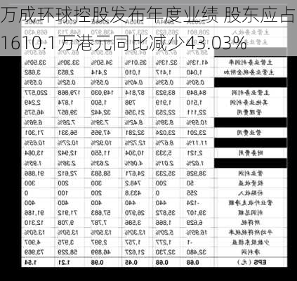 万成环球控股发布年度业绩 股东应占利润1610.1万港元同比减少43.03%