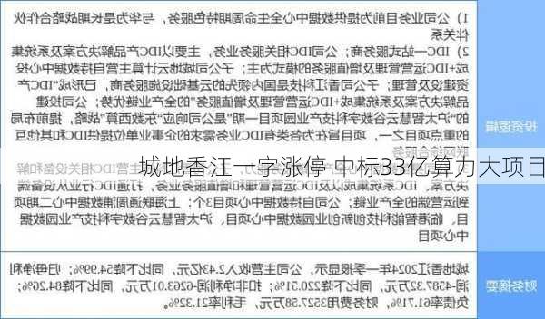 城地香江一字涨停 中标33亿算力大项目