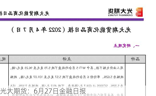 光大期货：6月27日金融日报